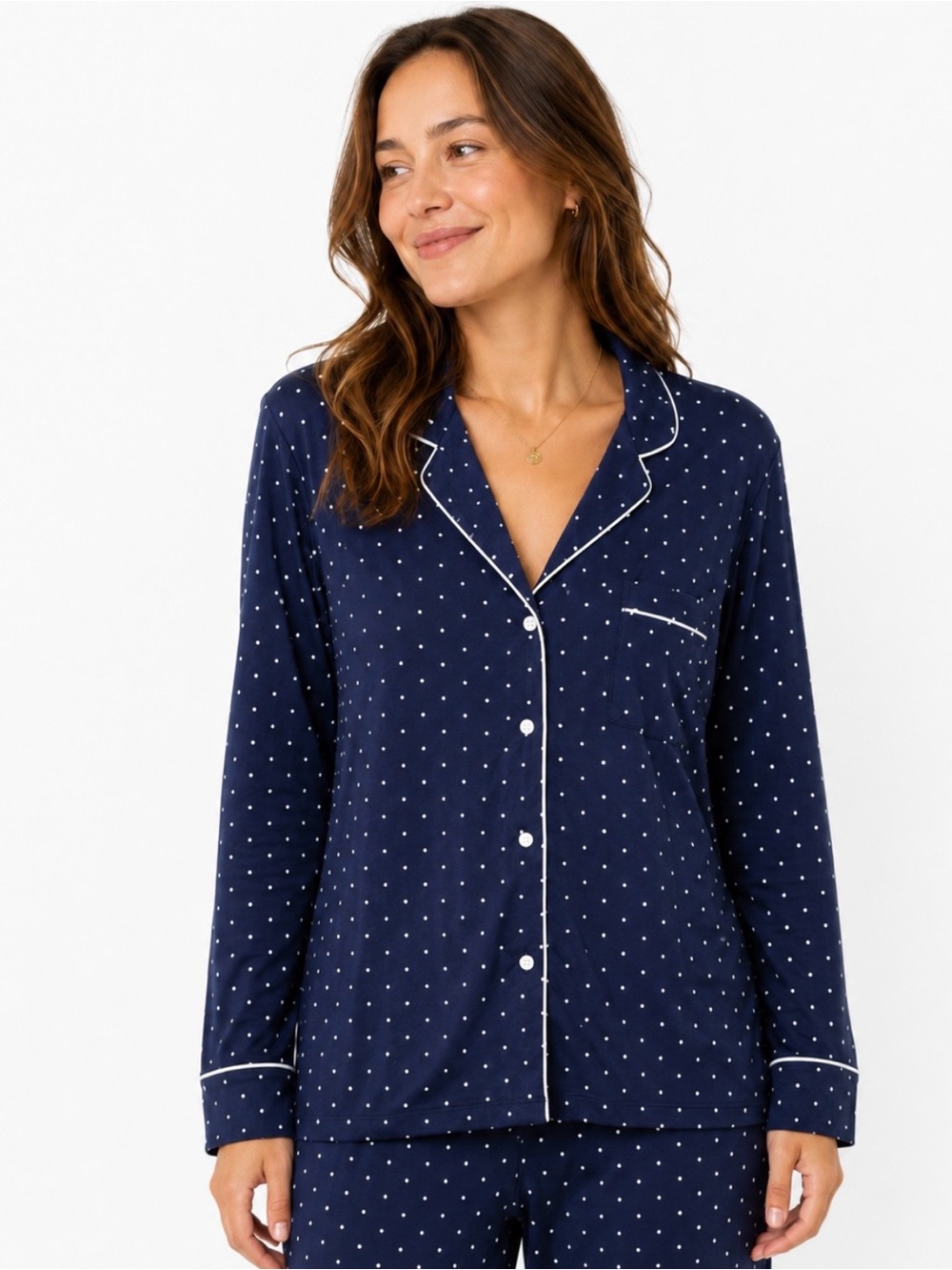 NWT‎ GAP Navy and White Polka Dot Notch Collar Button Front Pajama Pj Top XXL